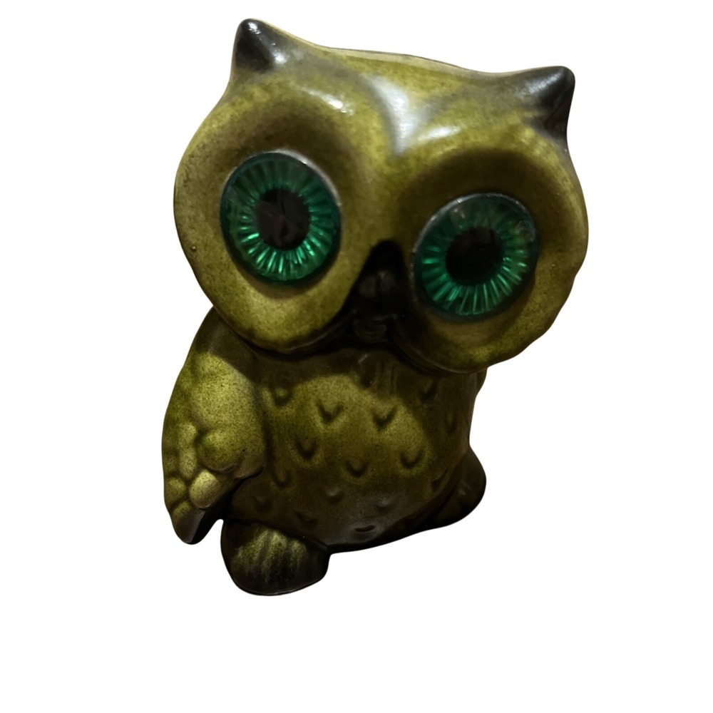 Ceramic Owl Figurine w Reflective Eyes -Vintage Hagen-Renaker California  3.75"